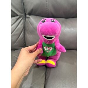 Barney the Dinosaur I Love You Heart Plush Stuffed Animal Purple Green 10 Inch
